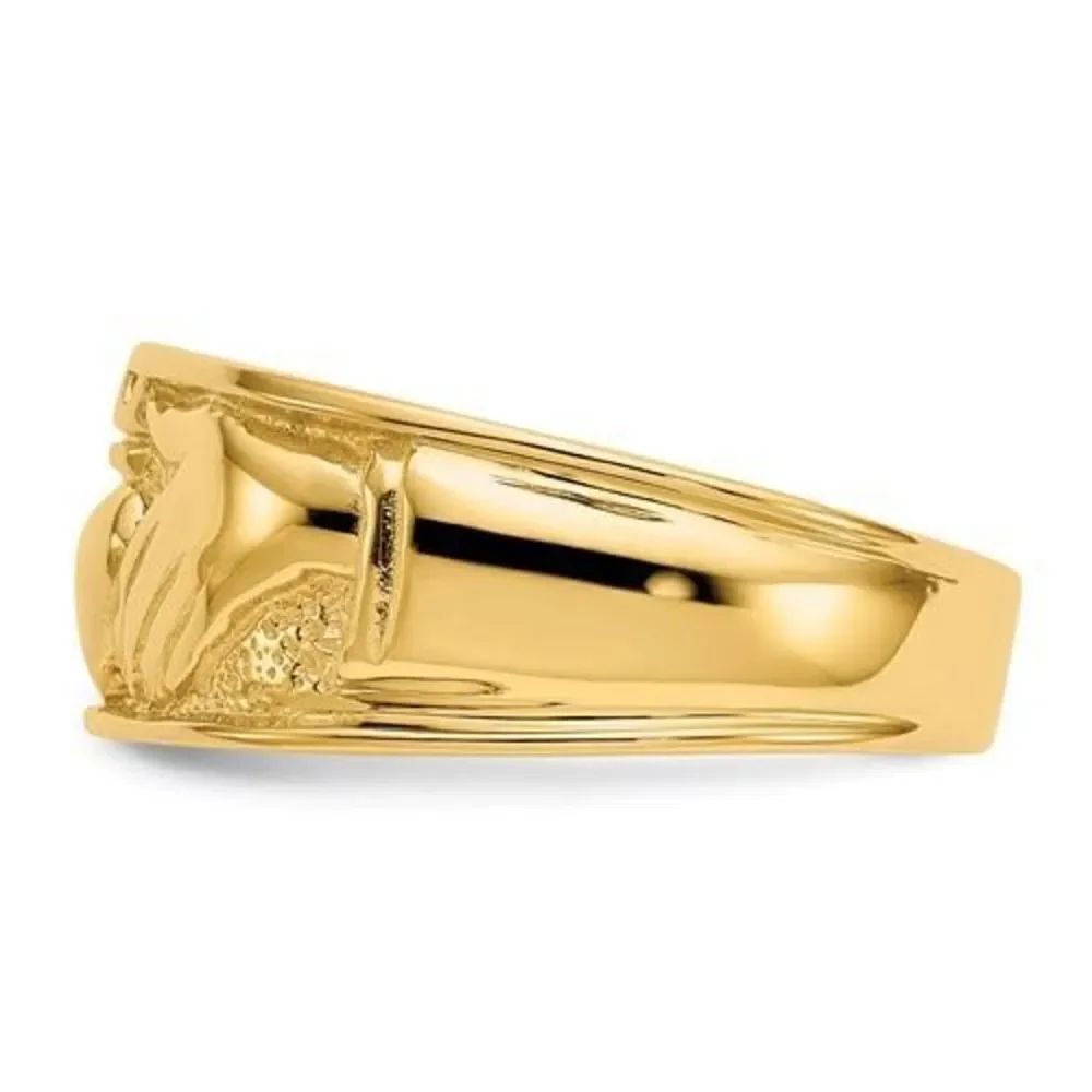 14k Gold Polished Mens Claddagh  Band